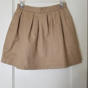 STRADIVARIUS tan cotton blend canvas exposed gold zipper a line skirt